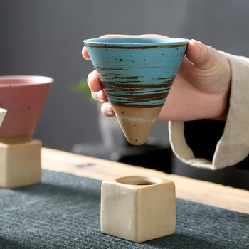 Чаена чаша от груба керамика в японски стил, керамична чаша, ретро-чаша за вода, конусни чашата за кафе,