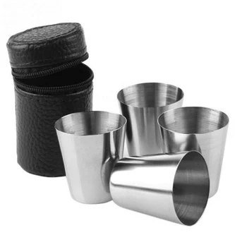 Чаша от неръждаема стомана с чанта за съхранение на 30 мл / 70 мл / 170 мл, мини-чаши за вино, преносим чаша за напитки за бар