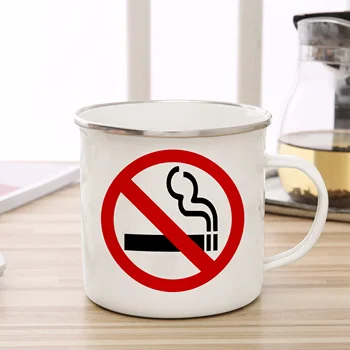 Чаша с эмалированным символ на забраната на тютюнопушенето, със собствените си ръце, чаша за кафе, чай, мляко, туризъм чаша, айде подарък халба за феновете
