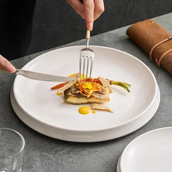 Чисто бяла Безнравствеността Керамични плоска чиния Ресторанная чиния за паста Чиния за салата, Чиния пържола Креативна прибори за молекулярна готвене