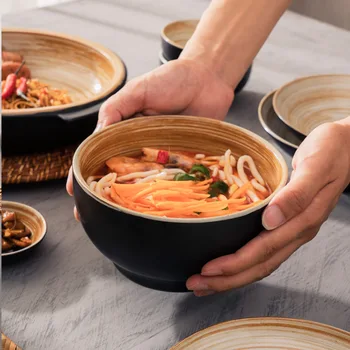 Японската керамична купа за спагети домакински купа за супа Цзиндэчжэнь ретро ramen купа за спагети за бързо приготвяне гранитогрес удебелена съдове за готвене 7 инча