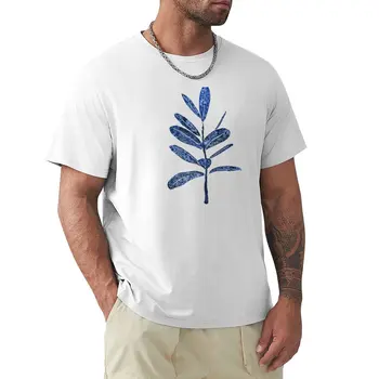 акварел тениска с листа на каучуковото дърво цвят индиго, бели обувки за момчета, корейската модерно мъжко облекло