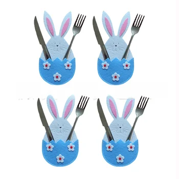 комплект кръгли супени ножове 4шт за съдове Sticky Easter Bunny Sticky Flower Бъни Head Knife Fork Bag Set Three Flower