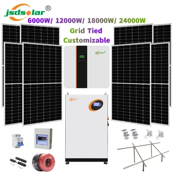 пълен комплект за слънчева енергийна система jsdsolar с препратка към мрежата за дома капацитет 6-24 с инвертор кВт IP65 LiFePO4 Акумулаторна батерия Слънчеви панели Полиуретанова част